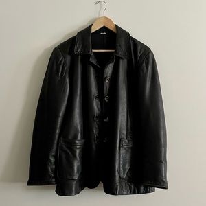 Black Vintage Button Up Leather Jacket